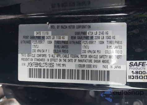 2020 Mazda Cx-5 Sport z USA, uszkodzony, nr VIN JM3KFBBM9L0751659